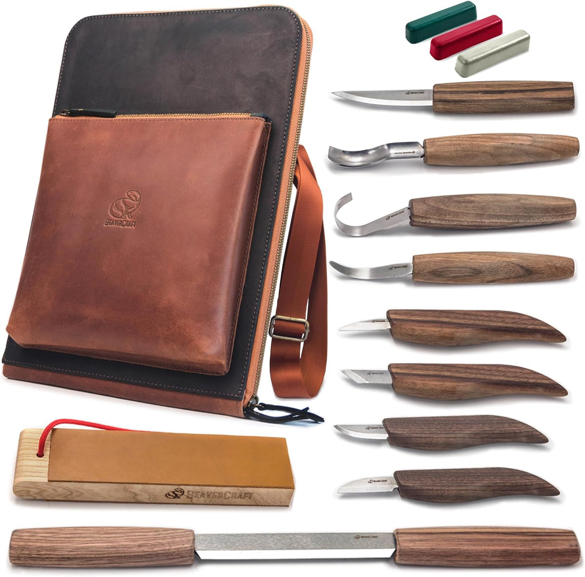 Schnitzmesser-Set in Ledertasche S50X Beaver Craft