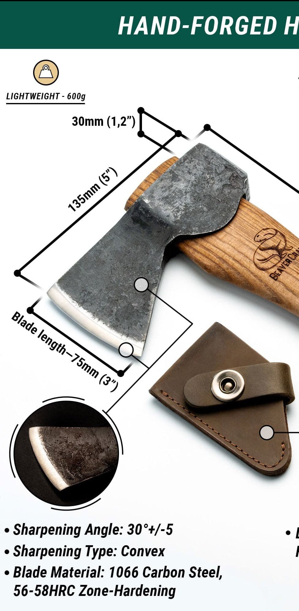 Axtkopf mit Schneidenschutz BAX1 Bushcraft Hatchet Kopf