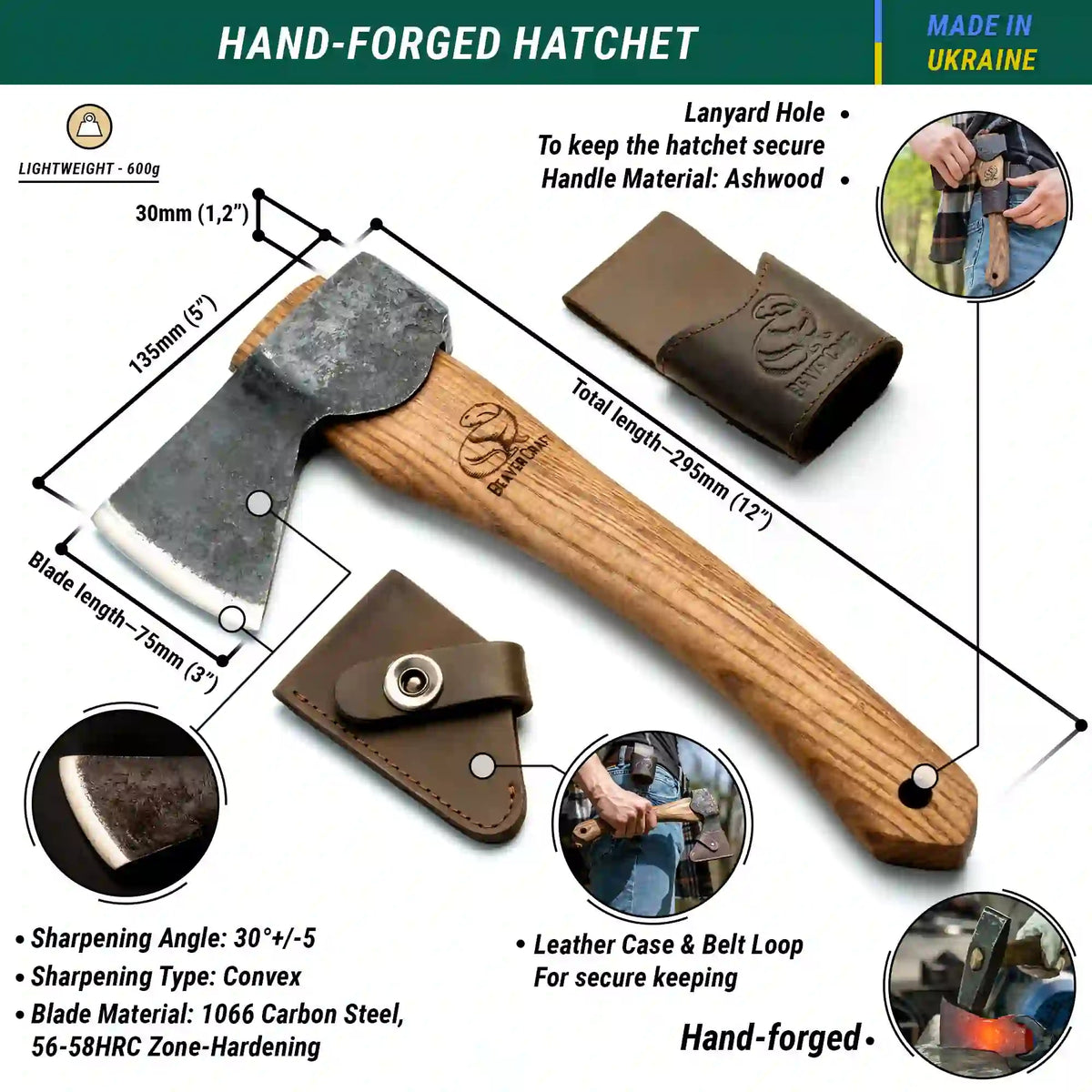 Axt mit Schneidenschutz AX1 Bushcraft Hatchet